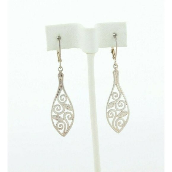 Sterling Silver Swirl Leaf Earrings Long Dangle Drop Earrings - Picture 6 of 7